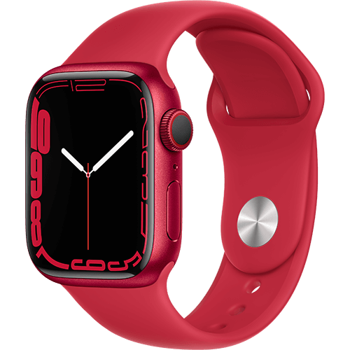 Apple Watch Series 7 41 mm Aluminium (PRODUCT)RED, Sportarmband (PRODUCT)RED - Vorne und Hinten