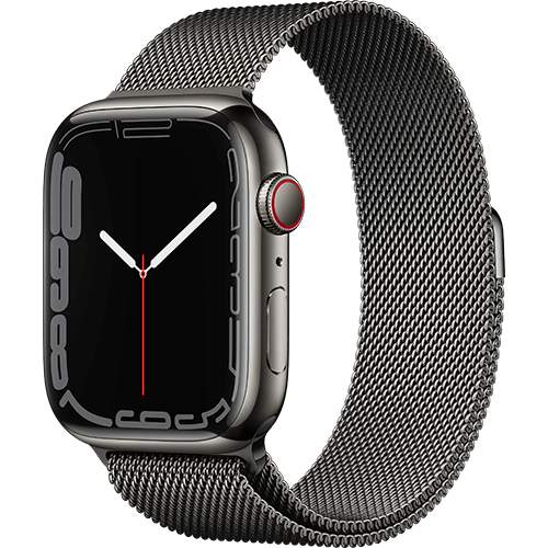 Apple Watch Series 7 45 mm Edelstahl Graphit, Milanaise Graphit - Vorne und Hinten