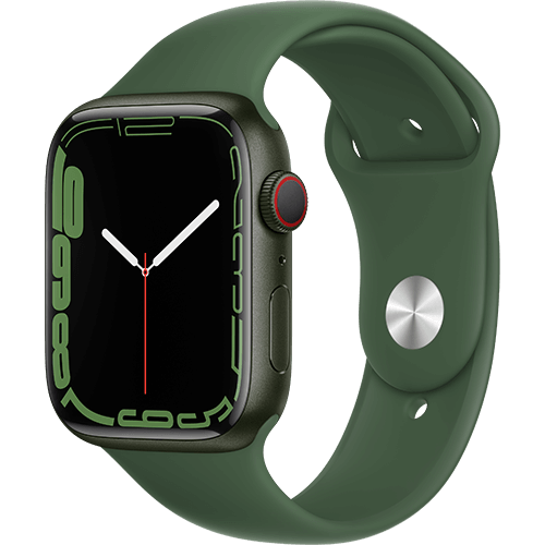Apple Watch Series 7 45 mm Aluminium Grün, Sportarmband Klee - Vorne und Hinten
