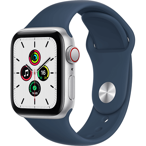 99932706 - Apple Watch SE 40mm Aluminium Silber, Sportarmband Abyssblau - Vorne und Hinten