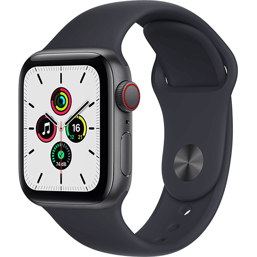 99932710 - Apple Watch SE 40mm Aluminium Space Grau, Sportarmband Mitternacht - Vorne und Hinten