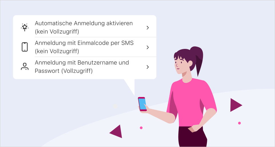 Anzeige der unterschiedlichen Anmeldeoptionen