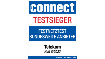 Testsiegel Connect, Testsieger, Festnetztest Bundesweite Anbieter 2022, Telekom