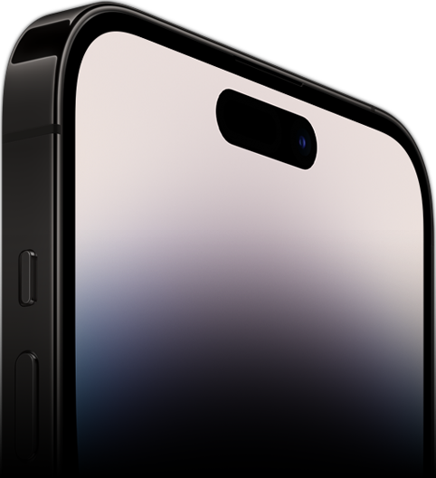 Seitenansicht des iPhone 14 Pro, die die Ceramic Shield Vorderseite zeigt.