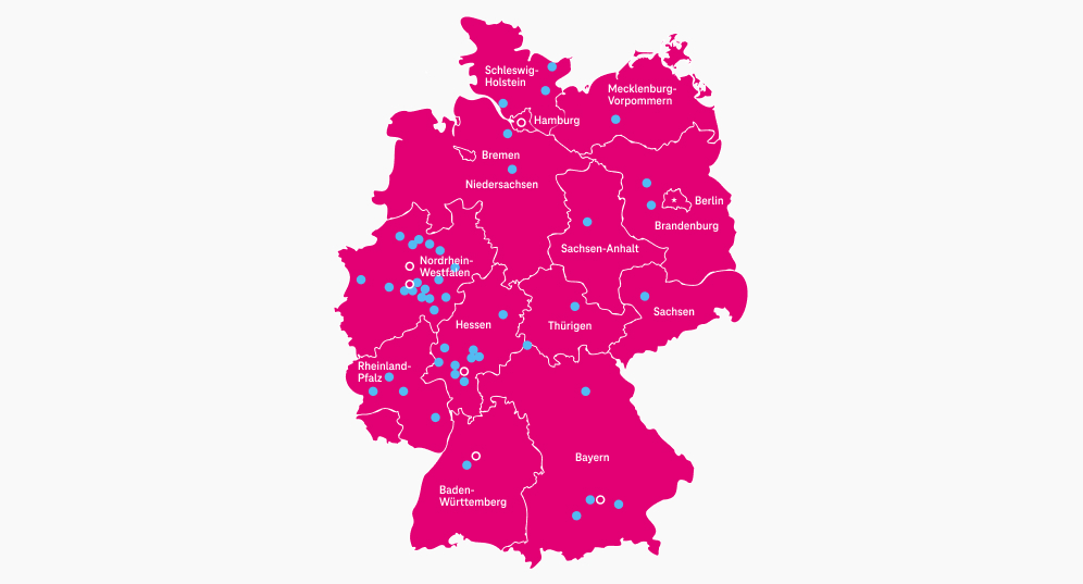 Karte von Deutschland und Orten mit bisherigen Seminaren