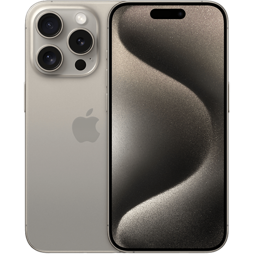 iPhone 15 Pro in Titan Natur von vorne und hinten