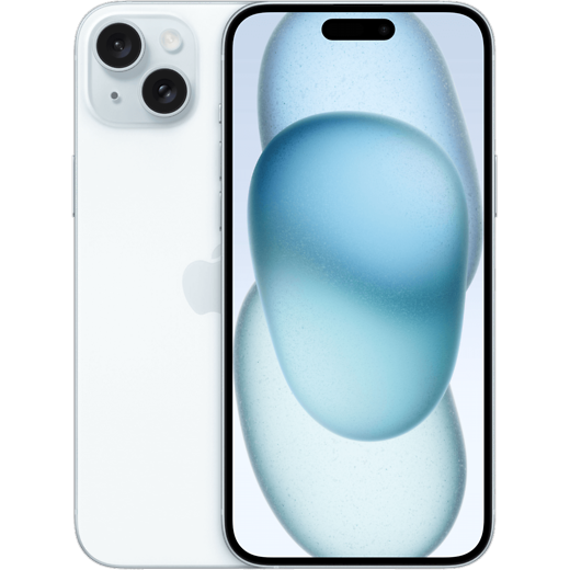 iPhone 15 Plus in Blau von vorne und hinten