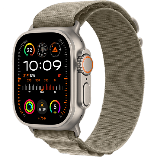 Apple Watch Ultra 2 Titan Alpine Loop Titan/Oliv Medium - Hero