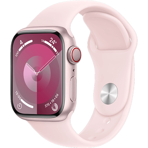 Apple Watch Series 9 Aluminium Sportarmband Rosé/Hellrosa S/M - Vorne/Hinten