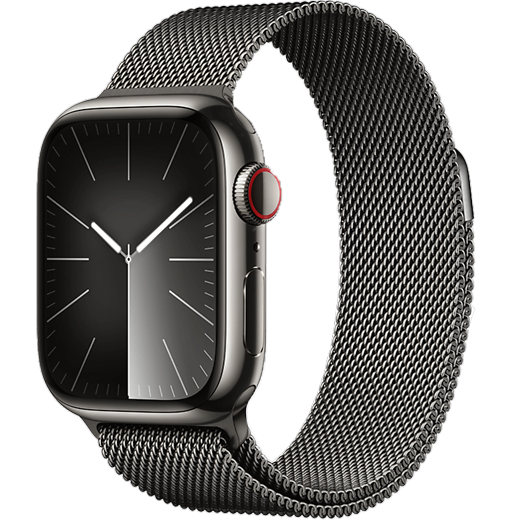 Apple Watch Series 9 Edelstahl Milanaise Armband Graphit 41 mm/Graphit - Vorne/Hinten