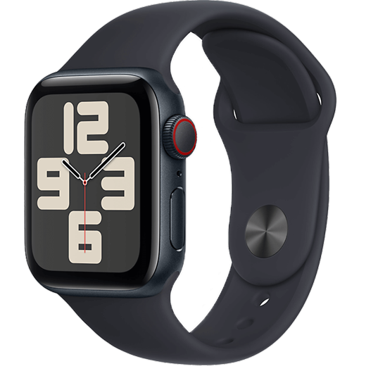 Apple Watch SE (2023) Aluminium Sportarmband Mitternacht/Mitternacht S/M - Hero