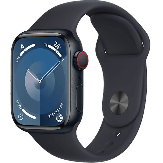 Apple Watch Series 9 GPS Aluminium Sportarmband Mitternacht/Mitternacht S/M - Hero