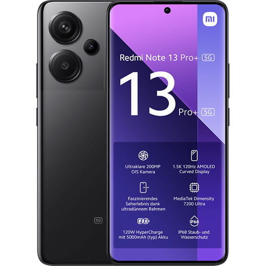 Xiaomi Redmi Note 13 Pro+ 5G Midnight Black - Vorne/Hinten