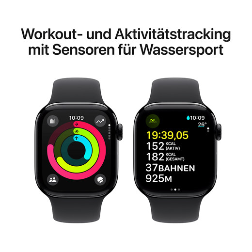 Apple Watch Series 10 GPS Aluminium Sportarmband Diamantschwarz/Schwarz S/M - Gallerie 4