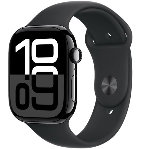 Apple Watch Series 10 GPS Aluminium Sportarmband Diamantschwarz/Schwarz M/L - Gallerie 1
