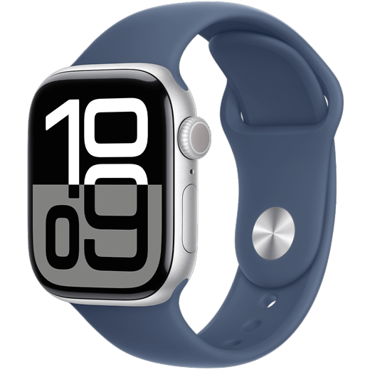 Apple Watch Series 10 Aluminium Sportarmband Silber/Denim S/M - Gallerie 1