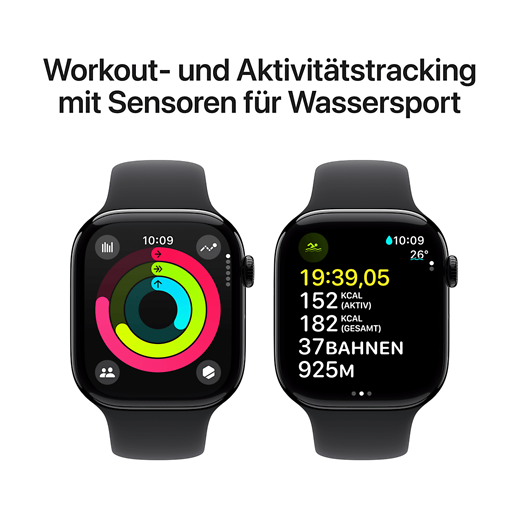 Apple Watch Series 10 Aluminium Sportarmband Diamantschwarz/Schwarz M/L - Gallerie 4