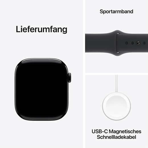 Apple Watch Series 10 Aluminium Sportarmband Diamantschwarz/Schwarz M/L - Gallerie 5