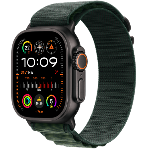 Apple Watch Ultra 2, GPS + Cellular, 49 mm, Titan Schwarz, Alpine Loop Dunkelgrün Medium - Gallerie 1