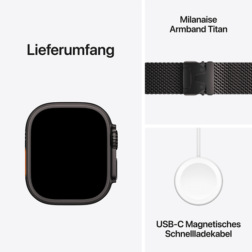 Apple Watch Ultra 2 Titan Milanaise Armband Schwarz/Schwarz Medium - Gallerie 5
