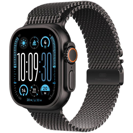 Apple Watch Ultra 2 Titan Milanaise Armband Schwarz/Schwarz Medium - Gallerie 1