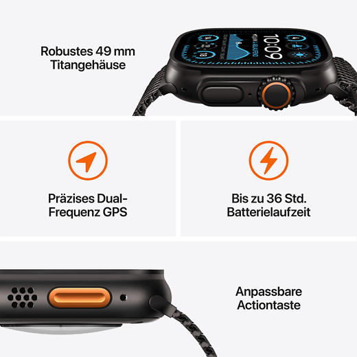 Apple Watch Ultra 2, GPS + Cellular, 49 mm, Titan Schwarz, Trail Loop Schwarz M/L - Gallerie 3