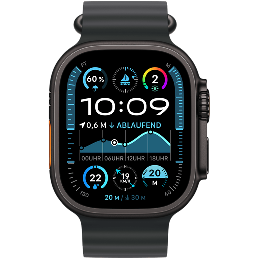 Apple Watch Ultra 2, GPS + Cellular, 49 mm, Titan Schwarz, Ocean Armband Schwarz - Gallerie 2