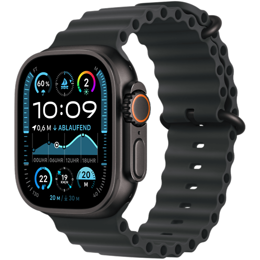 Apple Watch Ultra 2, GPS + Cellular, 49 mm, Titan Schwarz, Ocean Armband Schwarz - Gallerie 1
