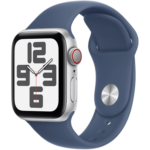 Apple Watch SE (2023) Aluminium Sportarmband Silber/Denim M/L - Hero