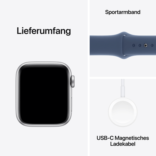Apple Watch SE (2023) Aluminium Sportarmband Silber/Denim M/L - Gallerie 5