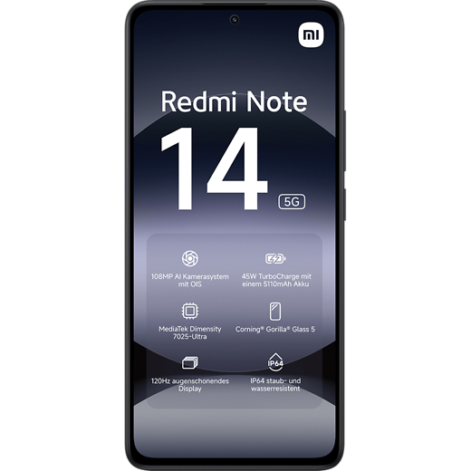 Xiaomi Redmi Note 14 5G Midnight Black - Vorne