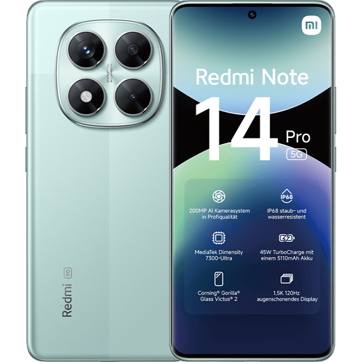 Xiaomi Redmi Note 14 Pro 5G Coral Green - Vorne/Hinten