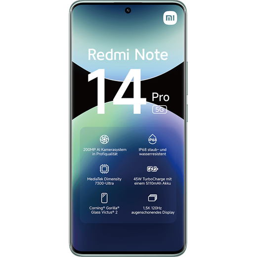 Xiaomi Redmi Note 14 Pro 5G Coral Green - Vorne