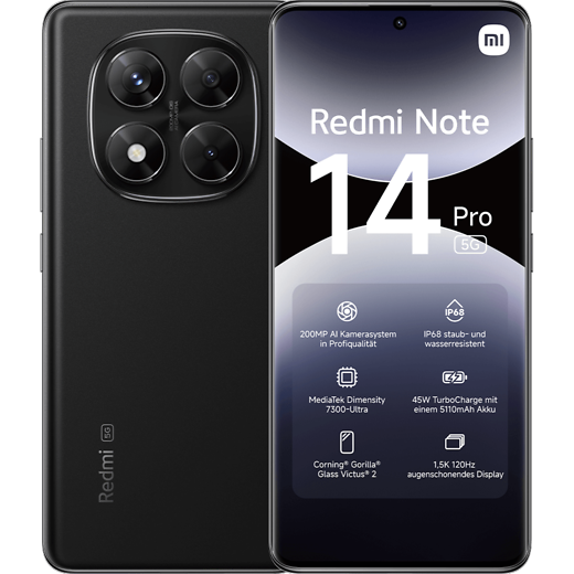 Xiaomi Redmi Note 14 Pro 5G Midnight Black - Vorne/Hinten