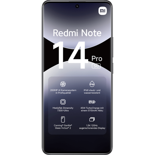 Xiaomi Redmi Note 14 Pro 5G Midnight Black - Vorne