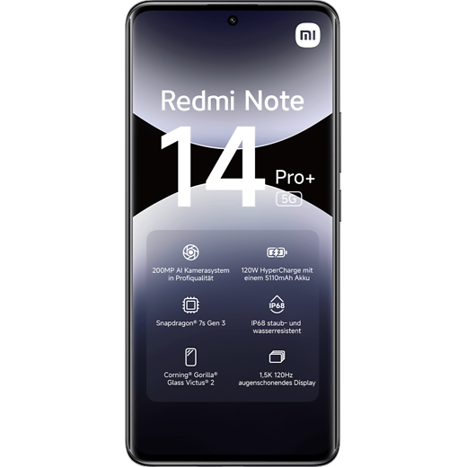 Xiaomi Redmi Note 14 Pro+ 5G Midnight Black - Vorne