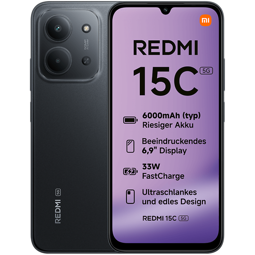 Xiaomi Redmi 15C 5G Midnight Black - Vorne/Hinten