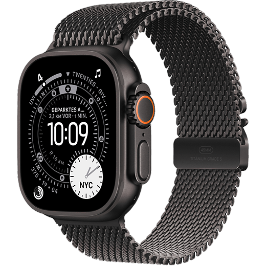 Apple Watch Ultra 3 5G Titan Milanaise Armband Titan Schwarz/Schwarz/49 mm - Gallerie 1