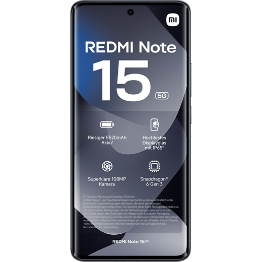 Xiaomi Redmi Note 15 5G Black - Vorne