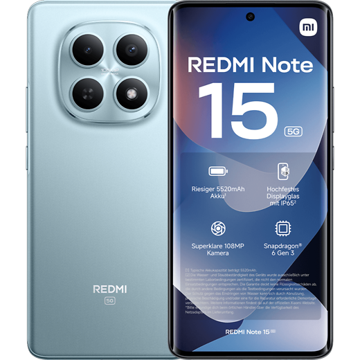 Xiaomi Redmi Note 15 5G Glacier Blue - Vorne/Hinten
