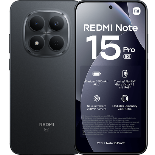 Xiaomi Redmi Note 15 Pro 5G Black - Vorne/Hinten