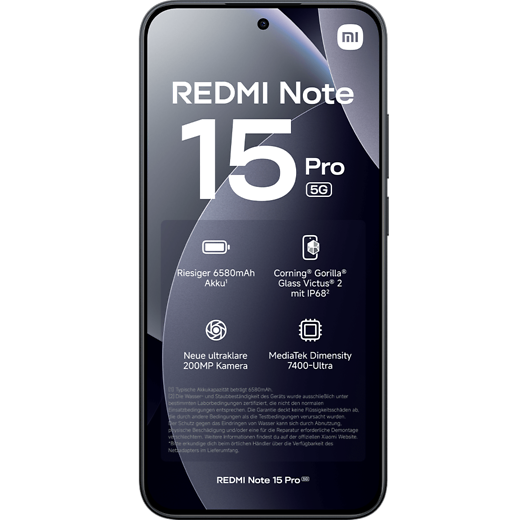 Xiaomi Redmi Note 15 Pro 5G Black - Vorne
