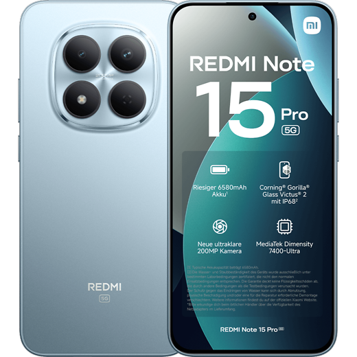 Xiaomi Redmi Note 15 Pro 5G Glacier Blue - Vorne/Hinten