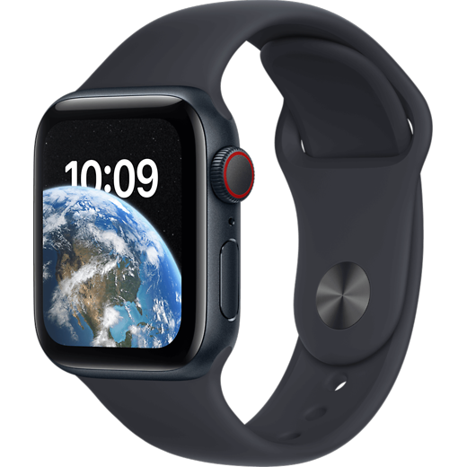 Apple Watch SE (2022) Aluminium Sportarmband 40 mm, Aluminium Mitternacht, Sportarmband Mitternacht - Hero