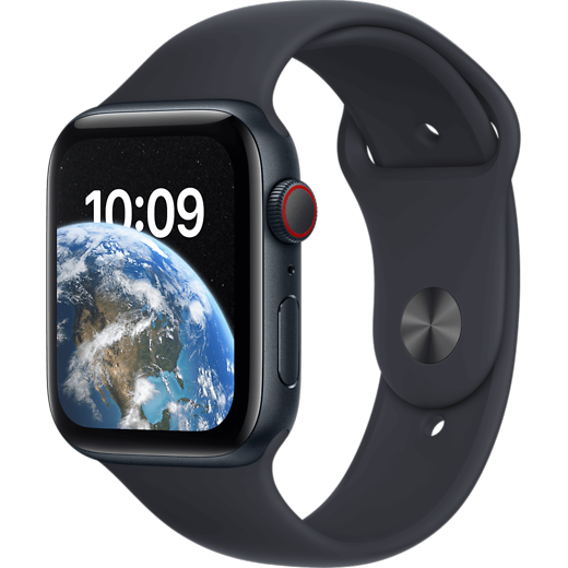 Apple Watch SE (2022) Aluminium Sportarmband 44 mm, Aluminium Mitternacht, Sportarmband Mitternacht - Hero