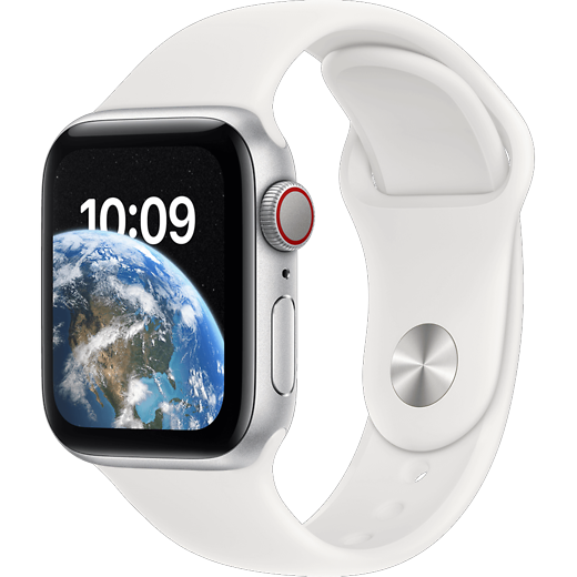 Apple Watch SE (2022) Aluminium Sportarmband 40 mm, Aluminium Silber, Sportarmband Weiß - Hero