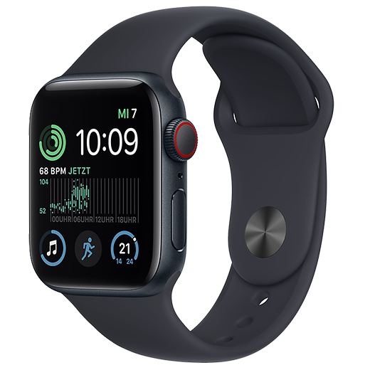 Apple Watch SE (2022) Aluminium Sportarmband 40 mm, Aluminium Mitternacht, Sportarmband Mitternacht - Hero