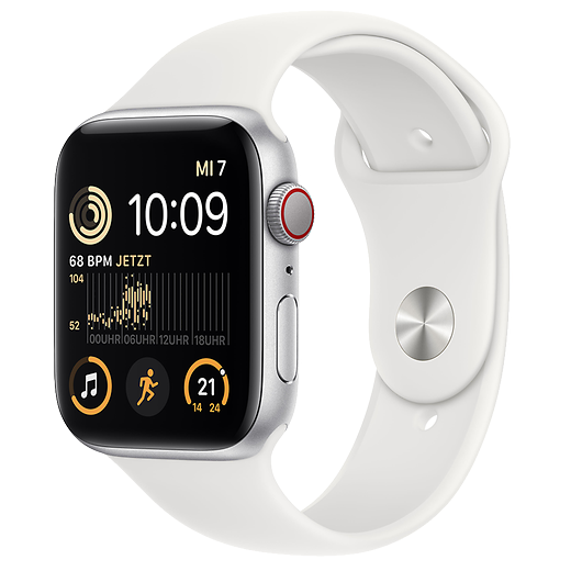 Apple Watch SE (2022) Aluminium Sportarmband 40 mm, Aluminium Silber, Sportarmband Weiß - Hero
