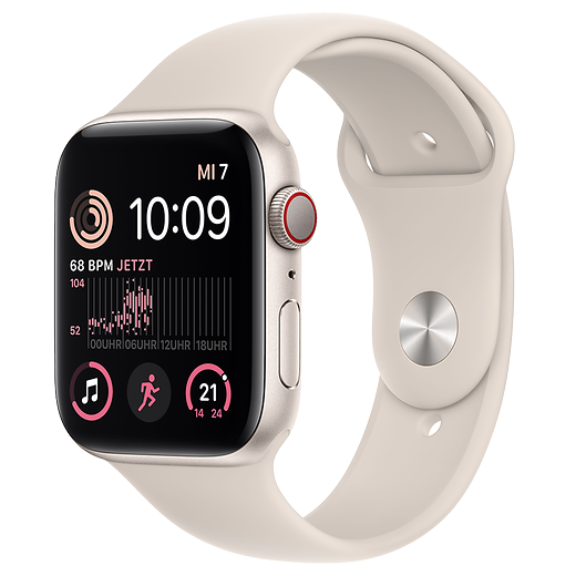 Apple Watch SE (2022) Aluminium Sportarmband 44 mm, Aluminium Polarstern, Sportarmband Polarstern - Hero
